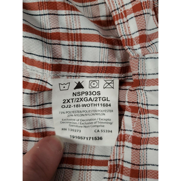 Wrangler Outdoor Mens Button Up Shirt Vented Utility Orange Plaid Size 2XT - Picture 13 of 13